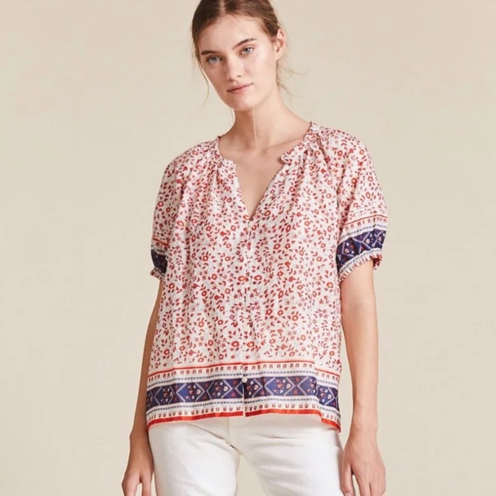 Trovata Birds of Paradis June Blouse in Red Ivy Peasant Cottagecore Size Small